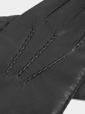 Dents Gloves Dents - Black Hand-sewn Three-Point Cashmere-Lined Leather Gloves