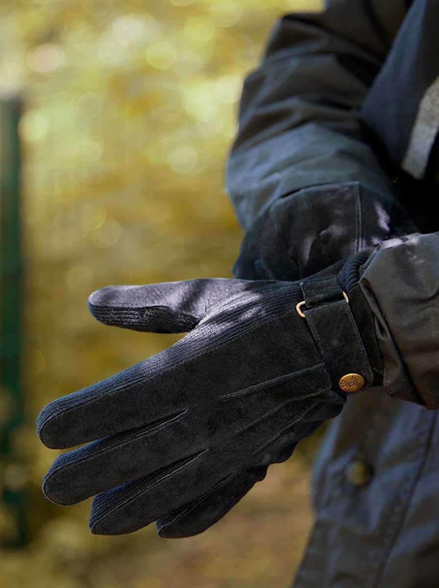 Dents Gloves Dents - Black Three-Point Fleece-Lined Suede Gloves