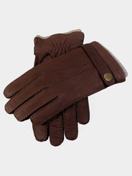 Dents Gloves Dents - Brown Hand-sewn Three-Point Cashmere-Lined Deerskin Leather Gloves with Cashmere Cuffs