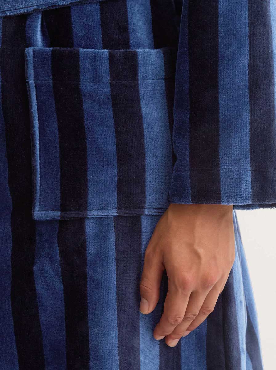 Derek Rose Robe Derek Rose - Terry Cotton Navy/Blue Striped Bathrobe