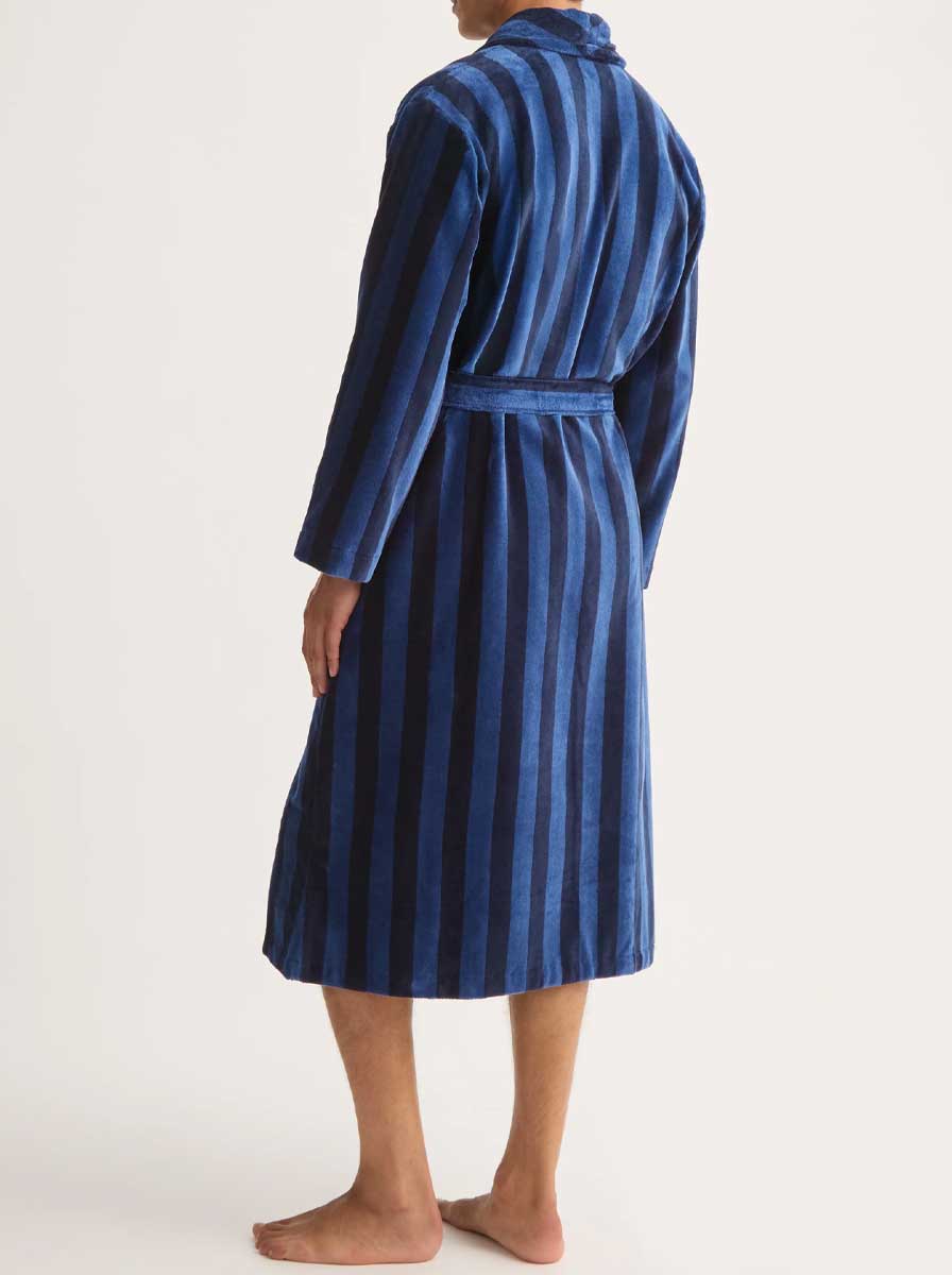 Derek Rose Robe Derek Rose - Terry Cotton Navy/Blue Striped Bathrobe