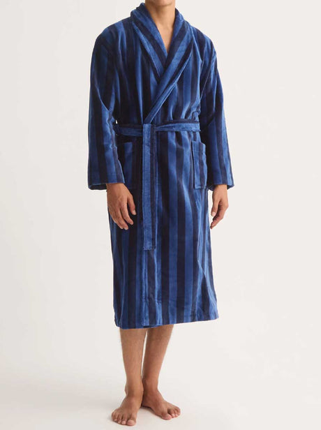 Derek Rose Robe Derek Rose - Terry Cotton Navy/Blue Striped Bathrobe