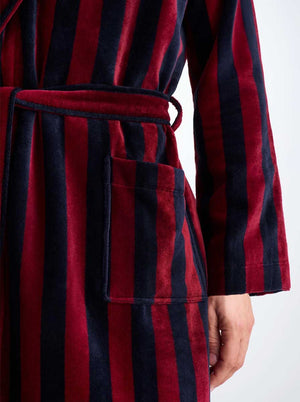 Derek Rose Robe Derek Rose - Terry Cotton Navy/Red Striped Bathrobe