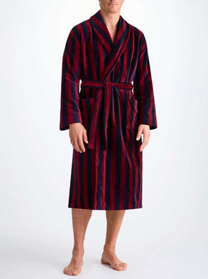 Derek Rose Robe Derek Rose - Terry Cotton Navy/Red Striped Bathrobe