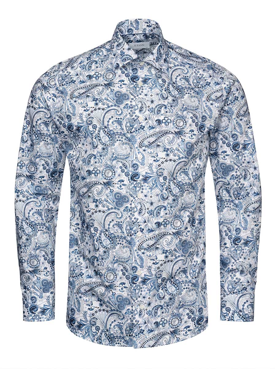 Eton Shirts Eton - Blue Motif Print Shirt