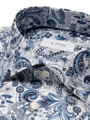 Eton Shirts Eton - Blue Motif Print Shirt