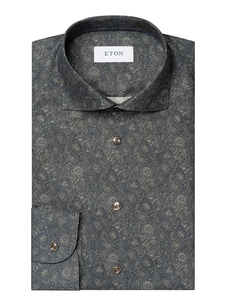 Eton Shirts Eton - Brown Motif Print Signature Twill Shirt