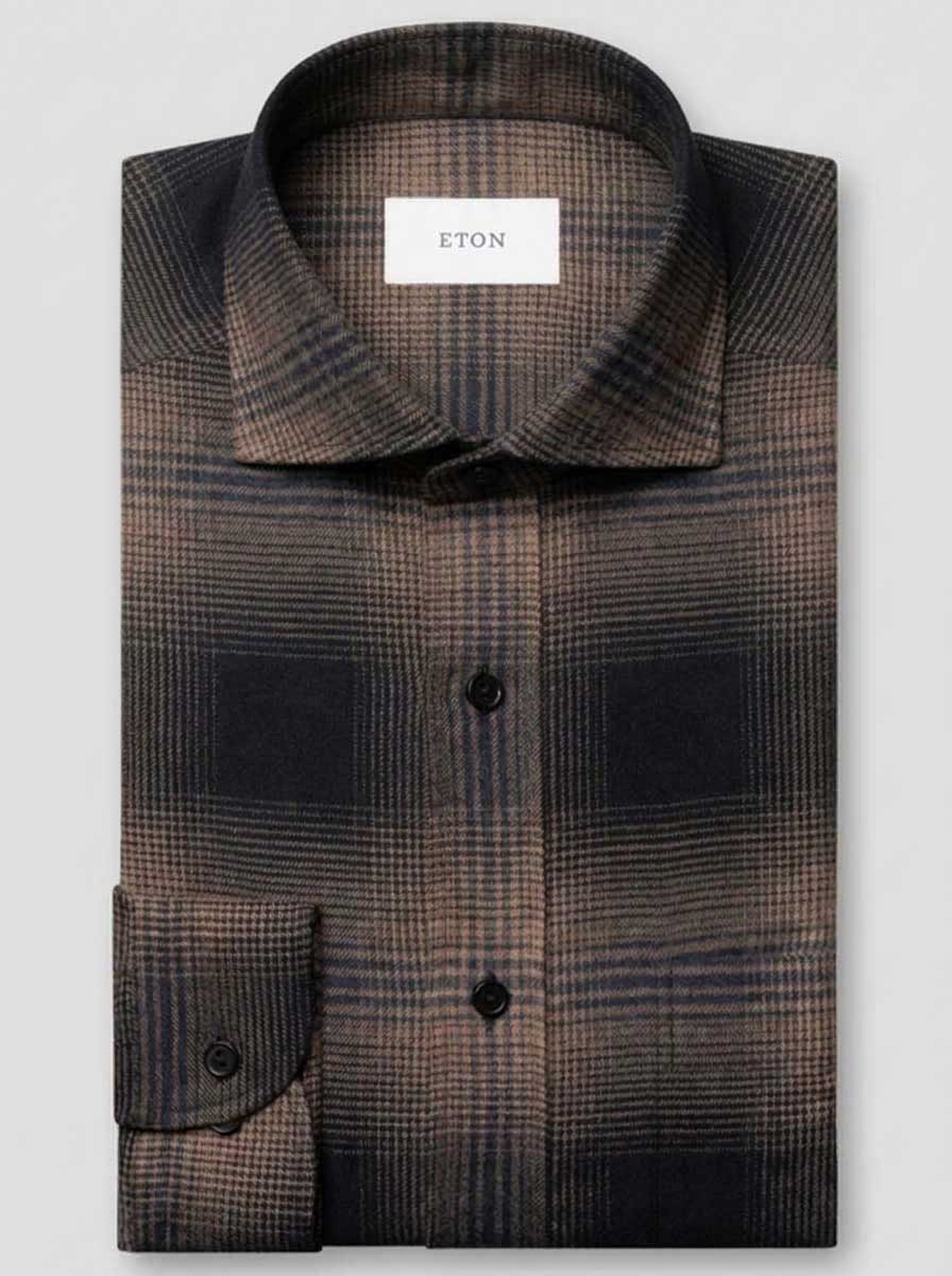 Eton Shirts Eton - Flannel Brown Plaid Shirt
