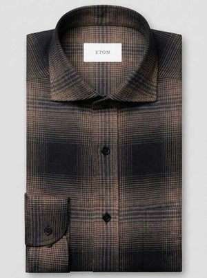 Eton Shirts Eton - Flannel Brown Plaid Shirt