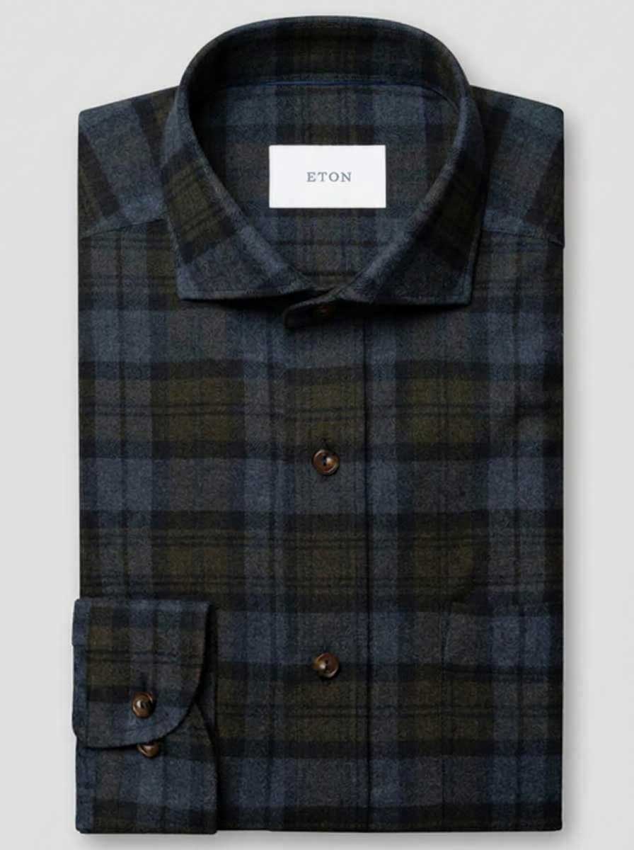 Eton Shirts Eton - Flannel Dark Blue Plaid Shirt