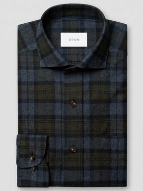 Eton Shirts Eton - Flannel Dark Blue Plaid Shirt