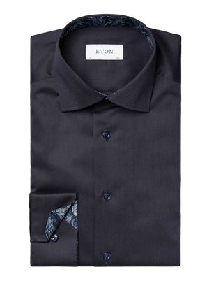 Eton Shirts Eton - Navy Floral Effect Signature Twill Shirt