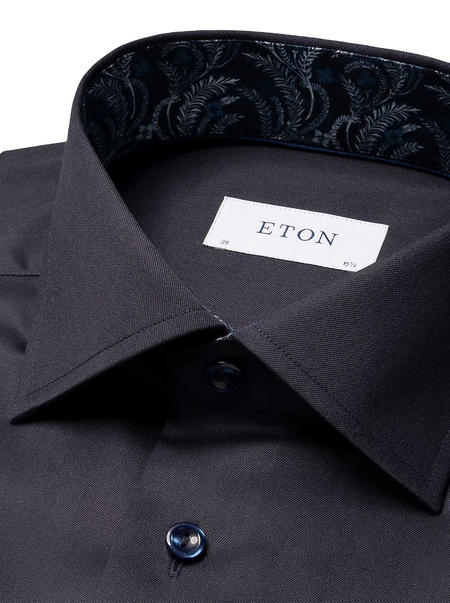 Eton Shirts Eton - Navy Floral Effect Signature Twill Shirt