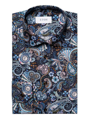 Eton Shirts Eton - Navy Motif Print Shirt