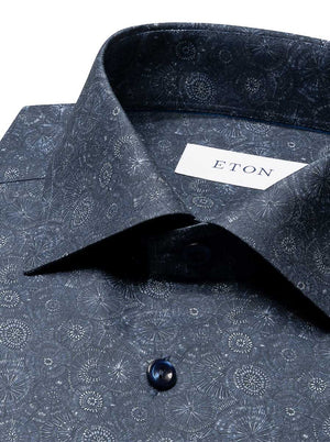 Eton Shirts Eton - Navy Motif Print Sign�ture Dobb�y Shirt