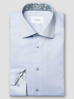 Eton Shirts Eton - Signature Twill Blue Shirt w/ Floral Details