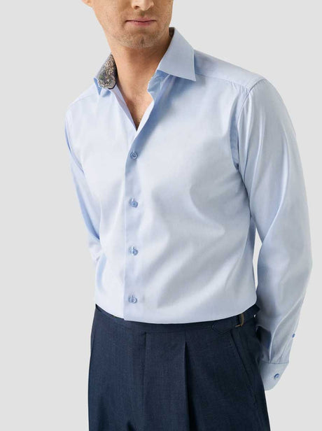 Eton Shirts Eton - Signature Twill Blue Shirt w/ Floral Details