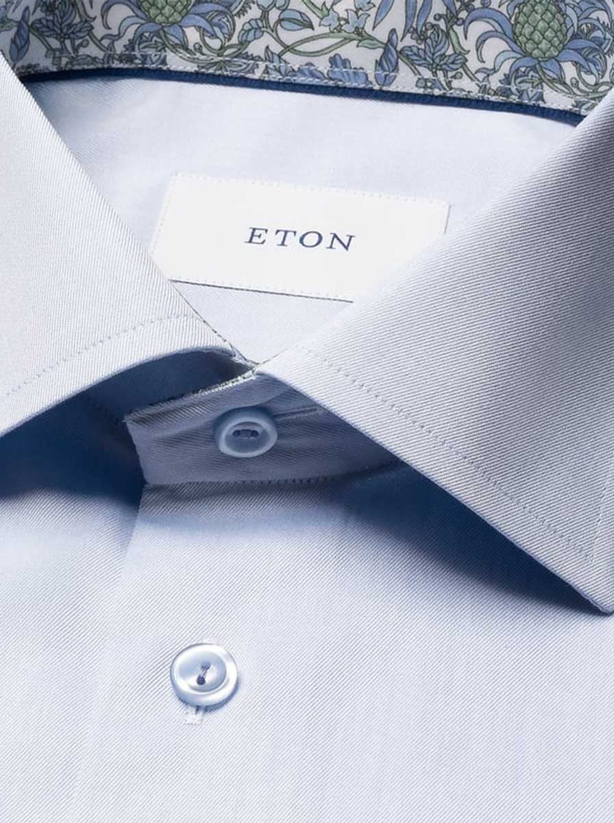 Eton Shirts Eton - Signature Twill Blue Shirt w/ Floral Details