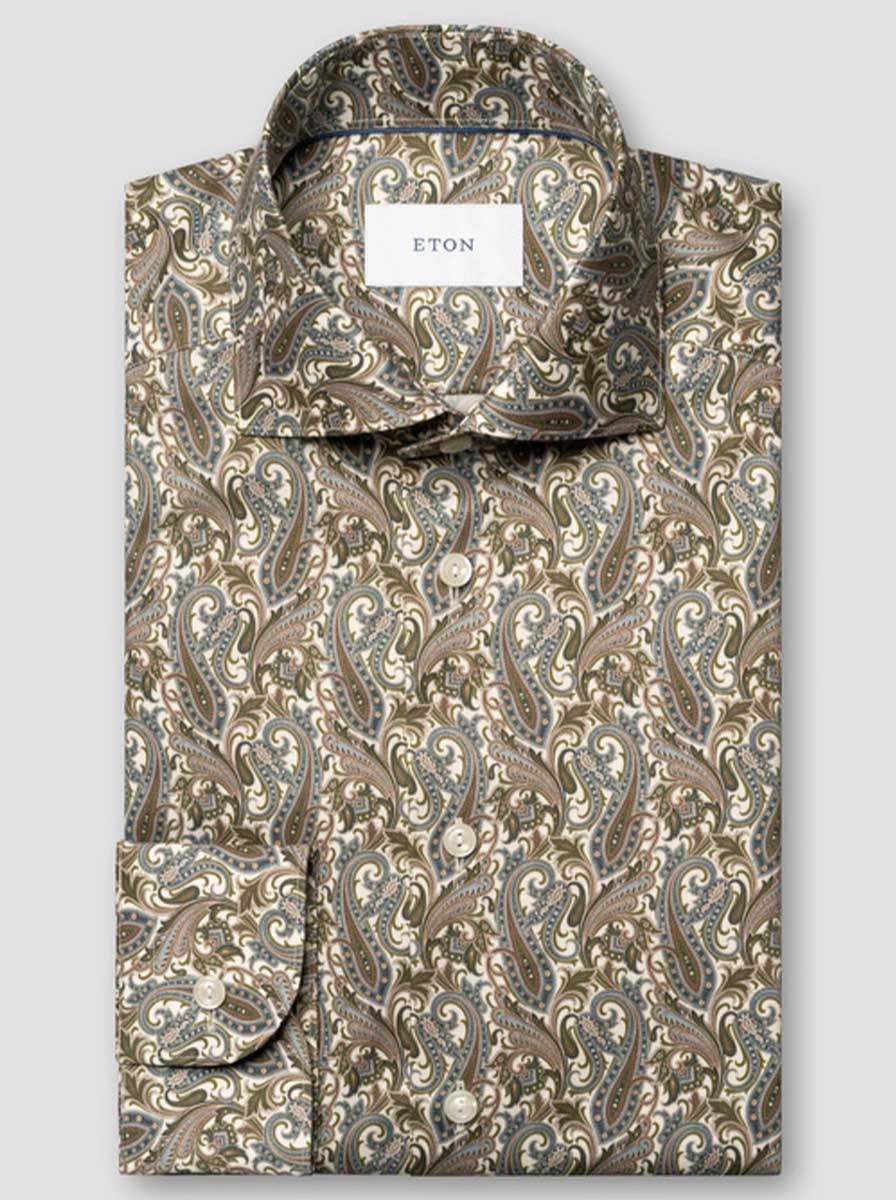 Eton Shirts Eton - Signature Twill Brown Paisley Print Shirt