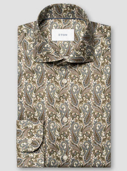 Eton Shirts Eton - Signature Twill Brown Paisley Print Shirt