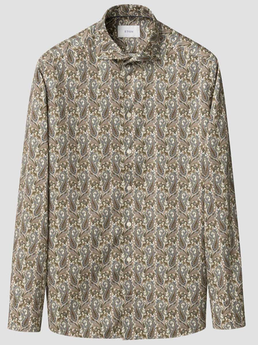 Eton Shirts Eton - Signature Twill Brown Paisley Print Shirt