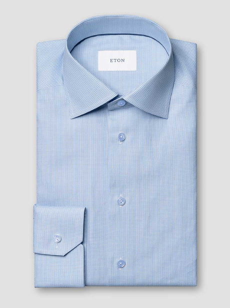 Eton Shirts Eton - Signature Twill Check Light Blue Shirt