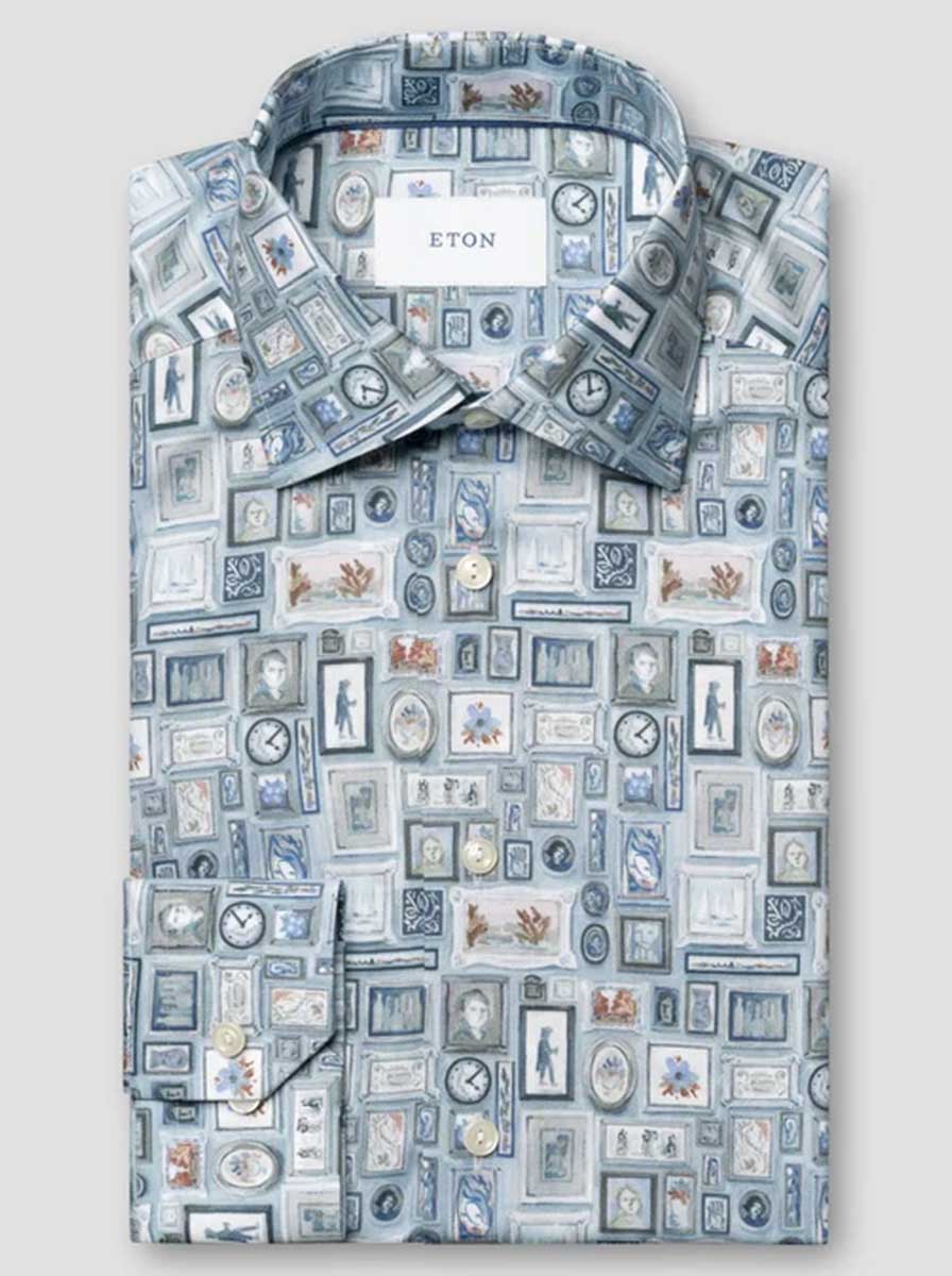 Eton Shirts Eton - Signature Twill Light Blue Picture Print Shirt