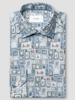 Eton Shirts Eton - Signature Twill Light Blue Picture Print Shirt