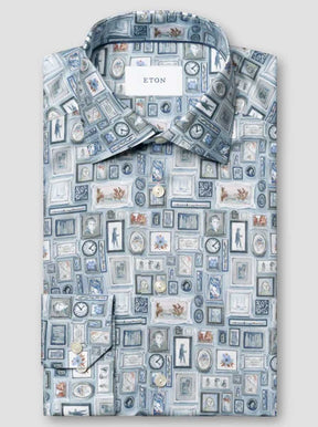 Eton Shirts Eton - Signature Twill Light Blue Picture Print Shirt