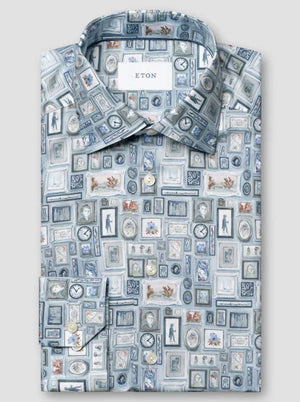 Eton Shirts Eton - Signature Twill Light Blue Picture Print Shirt