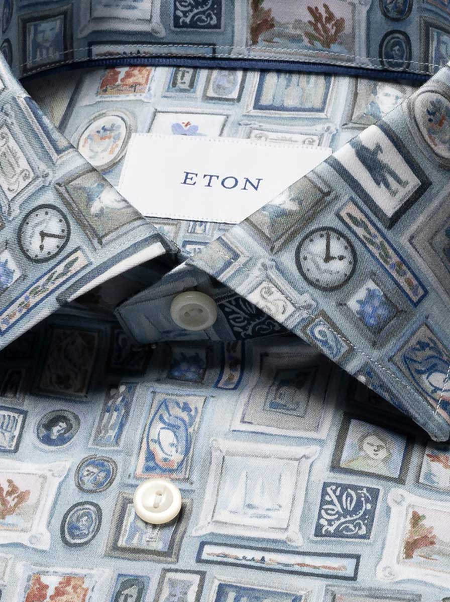Eton Shirts Eton - Signature Twill Light Blue Picture Print Shirt
