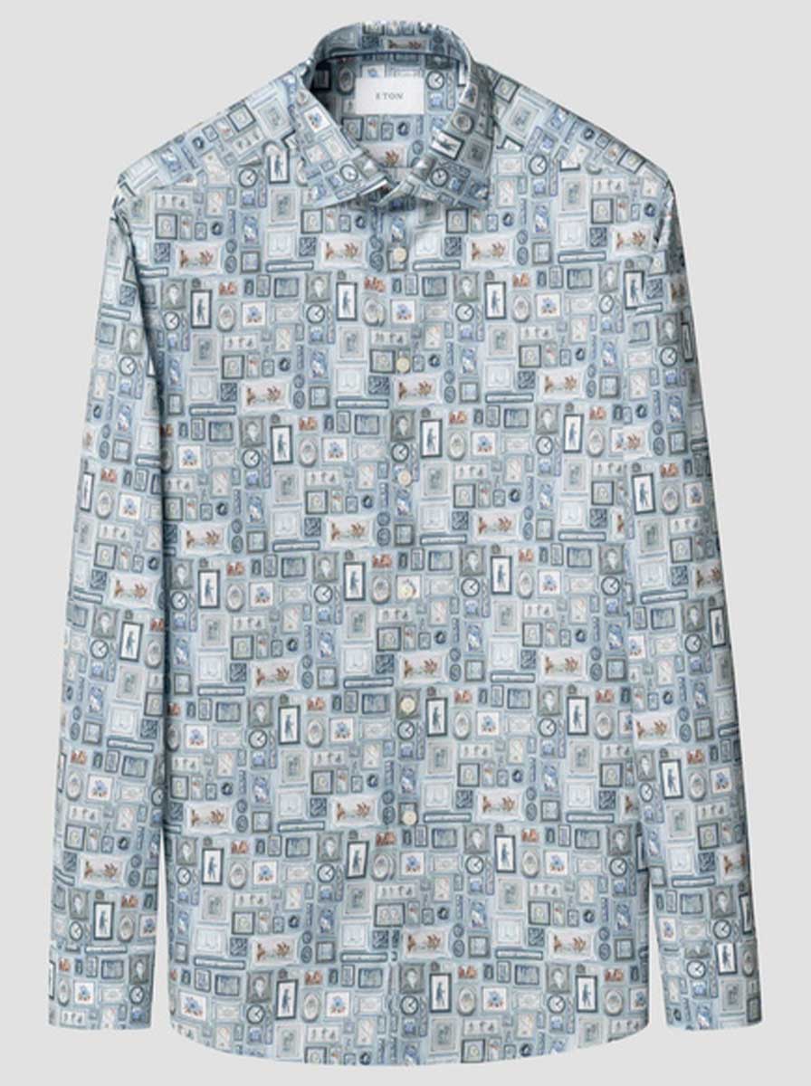 Eton Shirts Eton - Signature Twill Light Blue Picture Print Shirt