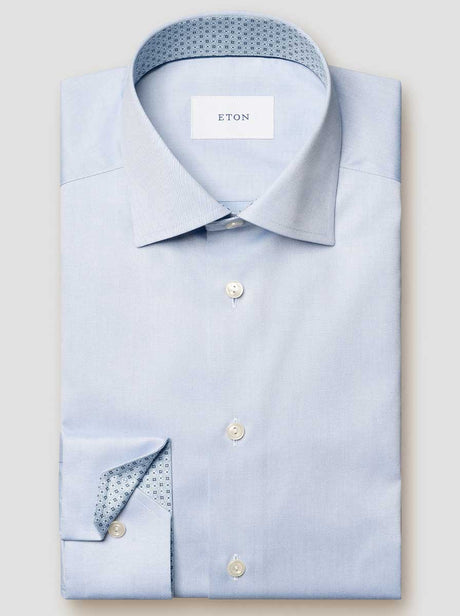 Eton Shirts Eton - Signature Twill Light Blue Shirt w/ Geometric Print Trim