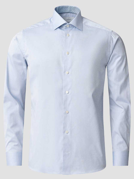 Eton Shirts Eton - Signature Twill Light Blue Shirt w/ Geometric Print Trim