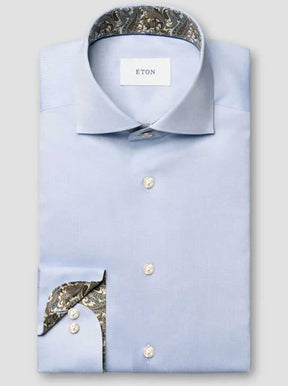 Eton Shirts Eton - Signature Twill Light Blue Shirt w/ Paisley Details
