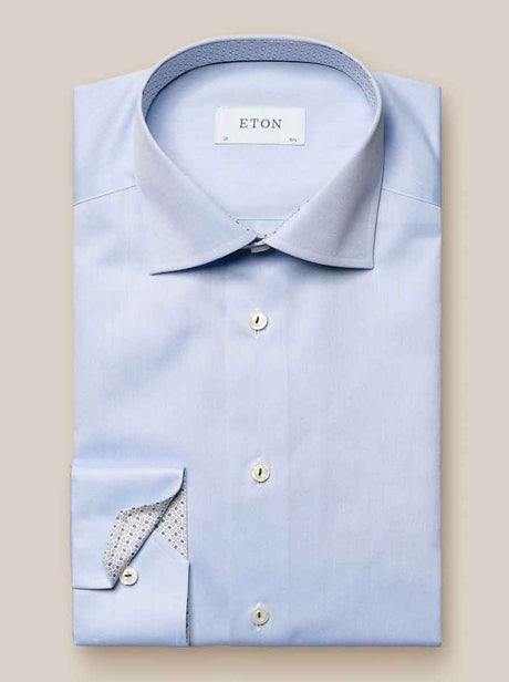 Eton Shirts Eton - Signature Twill Shirt - Geometric Trim Details