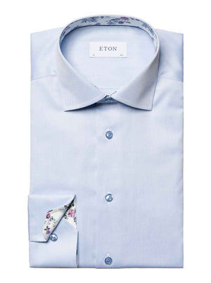 Eton Shirts Eton - Signature Twill Shirt w/ Floral Print Trim