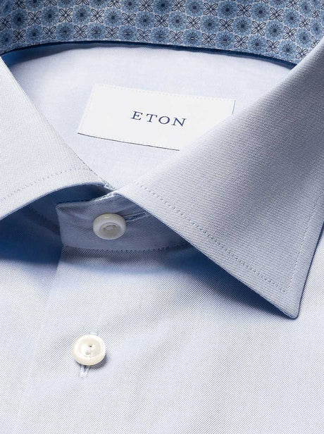 Eton Shirts Eton - Signature Twill Shirt w/ Geometric Print Trim