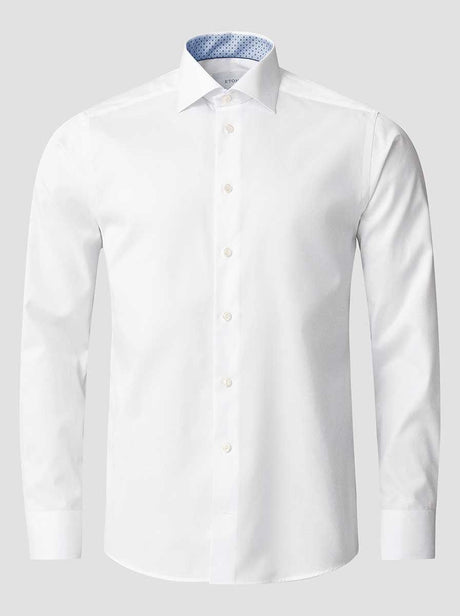 Eton Shirts Eton - Signature Twill White Shirt w/ Geometric Print Trim