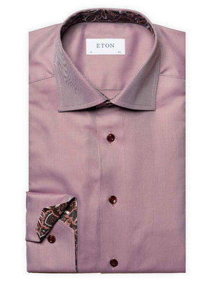 Eton Shirts Eton - Textured Twill Shirt w/ Paisley Print Trim