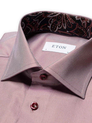 Eton Shirts Eton - Textured Twill Shirt w/ Paisley Print Trim