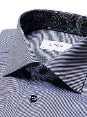 Eton Shirts Eton - Textured Twill Shirt w/ Paisley Print Trim