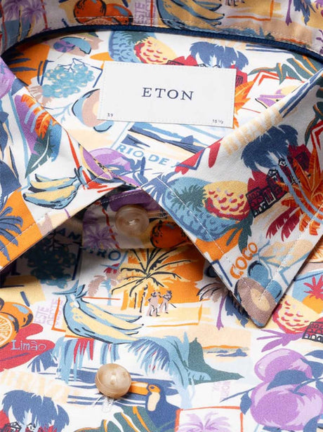 Eton Short Sleeve Shirts Eton - Holiday Print Lightweight Popin Short Sleeve Shirt