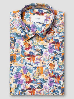 Eton Short Sleeve Shirts Eton - Holiday Print Lightweight Popin Short Sleeve Shirt