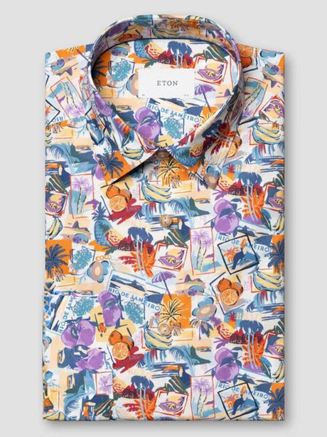 Eton Short Sleeve Shirts Eton - Holiday Print Lightweight Popin Short Sleeve Shirt