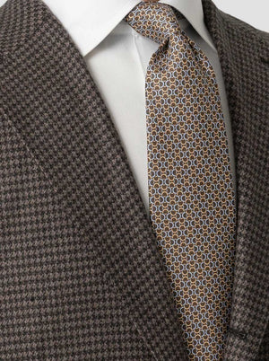 Eton Ties Eton - Geometric Link Printed Brown Silk Tie