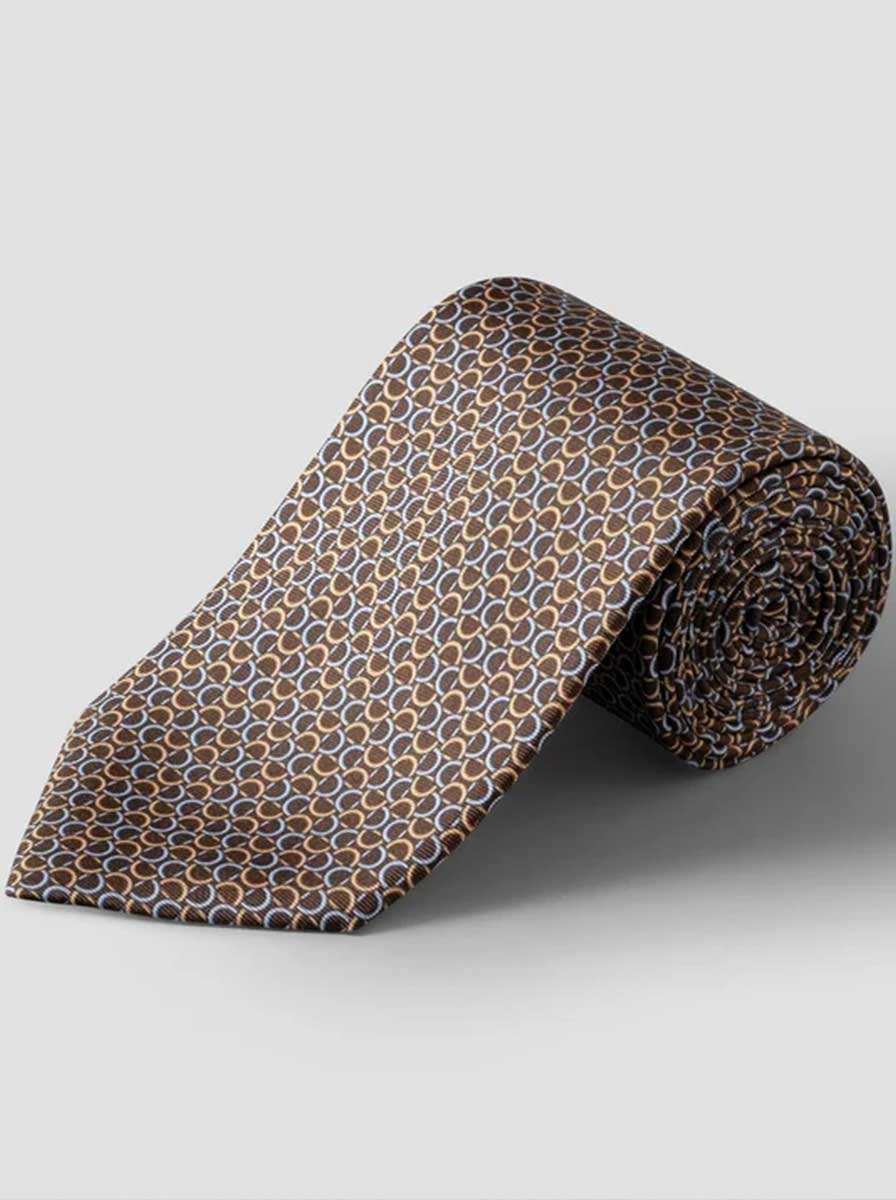 Eton Ties Eton - Geometric Link Printed Brown Silk Tie