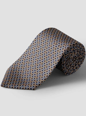 Eton Ties Eton - Geometric Link Printed Navy Silk Tie