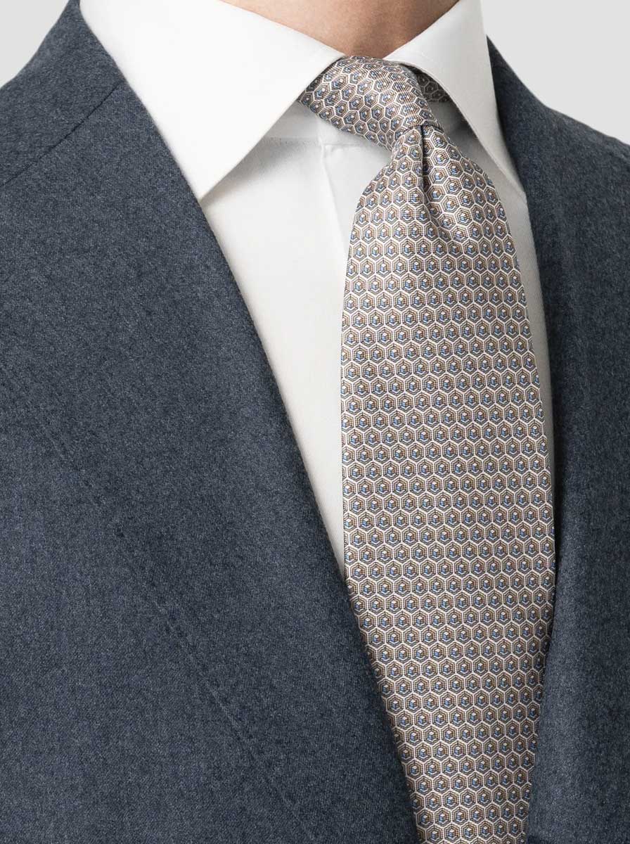 Eton Ties Eton - Geometric Printed Beige Silk Tie