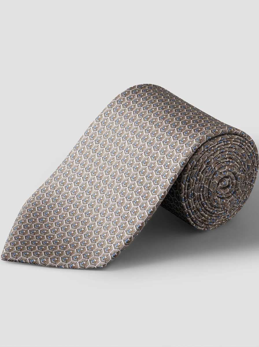 Eton Ties Eton - Geometric Printed Beige Silk Tie